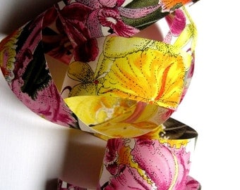 Orchid Floral Cotton Ribbon Trim, Multicolor, 1 3/8" inch wide, 1 yard, For Victorian & Romantic Crafts