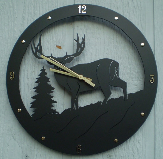 Wall Clock Black MULE DEER BUCK Clock Metal Art Home by MDyke