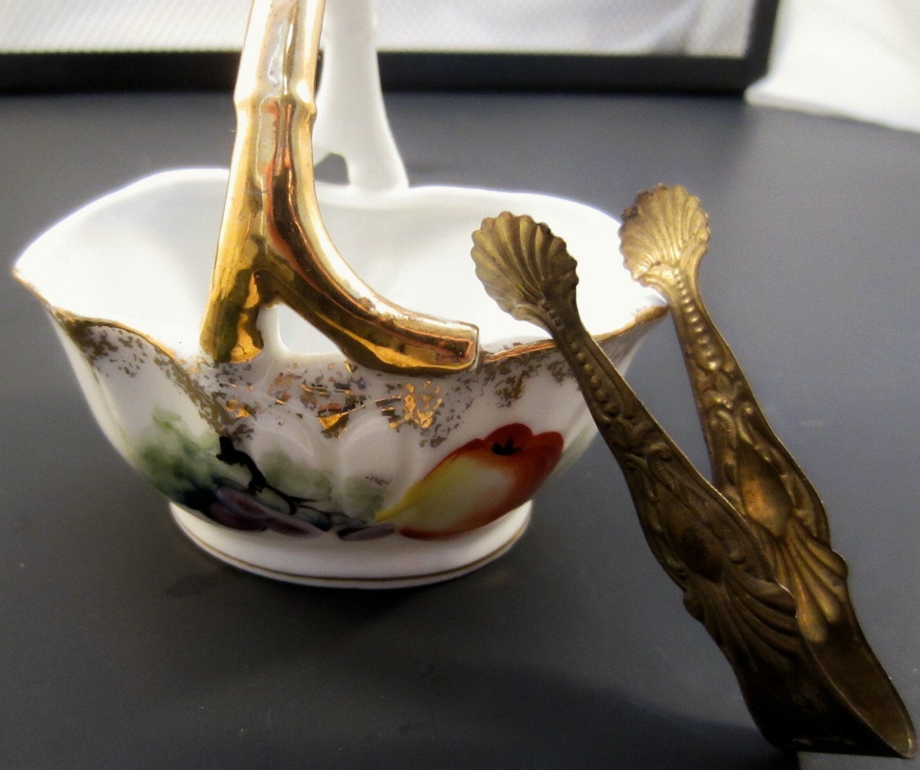 Antique Tongs and Porcelain Sugar Bowl Sugar Cube Tea Party