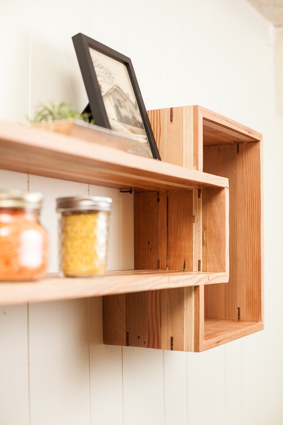 floating cube shelf reclaimed wood.