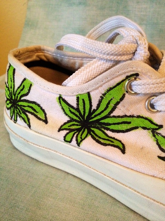 Hand Painted Weed Leaf Converse Jack Purcell Shoes