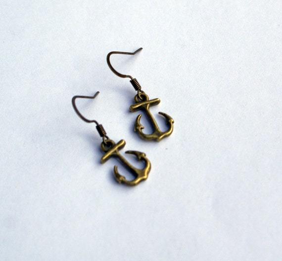 Anchor Earrings Nautical Earrings Brass Anchor Earrings