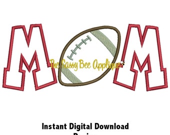 DD FOOTBALL MOM Applique - Machine Embroidery Design - 5 Sizes - Instant Download