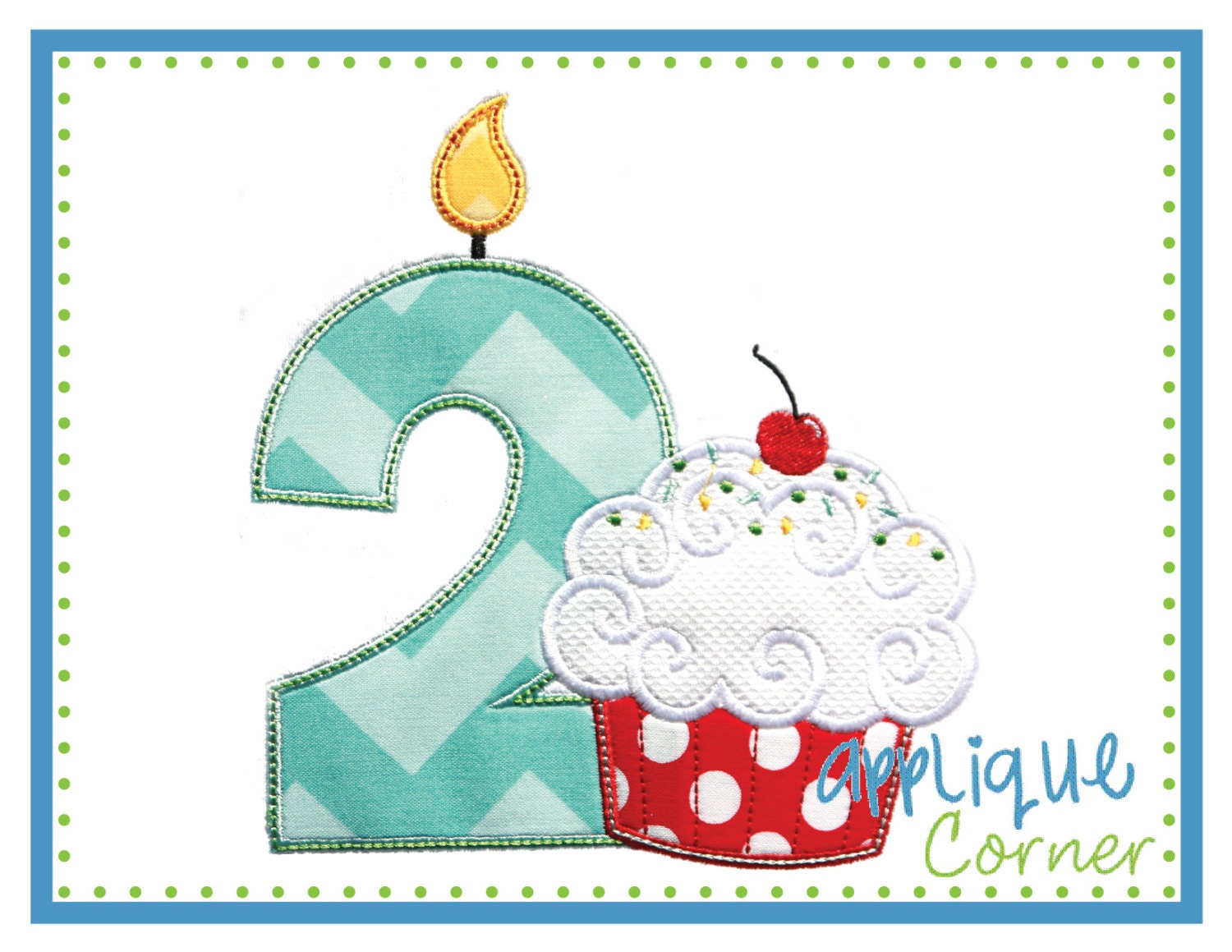 birthday number 1 thru 9 with cupcake applique design in