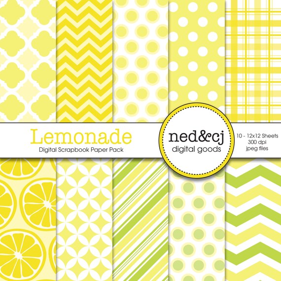 Items similar to Digital Scrapbook Paper Pack - Lemonade - Lemon Yellow ...