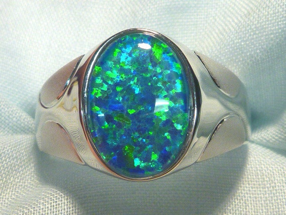 Mens Opal Ring Sterling Silver Lab Created by AussieGemOpals