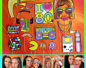 Eighties photo booth props - perfect for a throw back 80s theme party or a crazy retro themed rockstar event