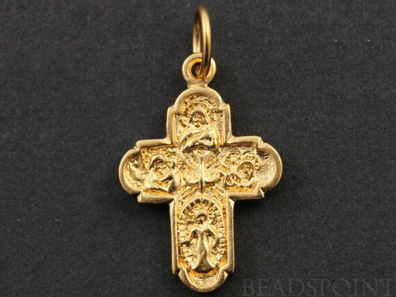 Detailed cross Jump Pendant gold Over   charm Cross Vermeil Ring Gold with  / vermeil Charm 24K