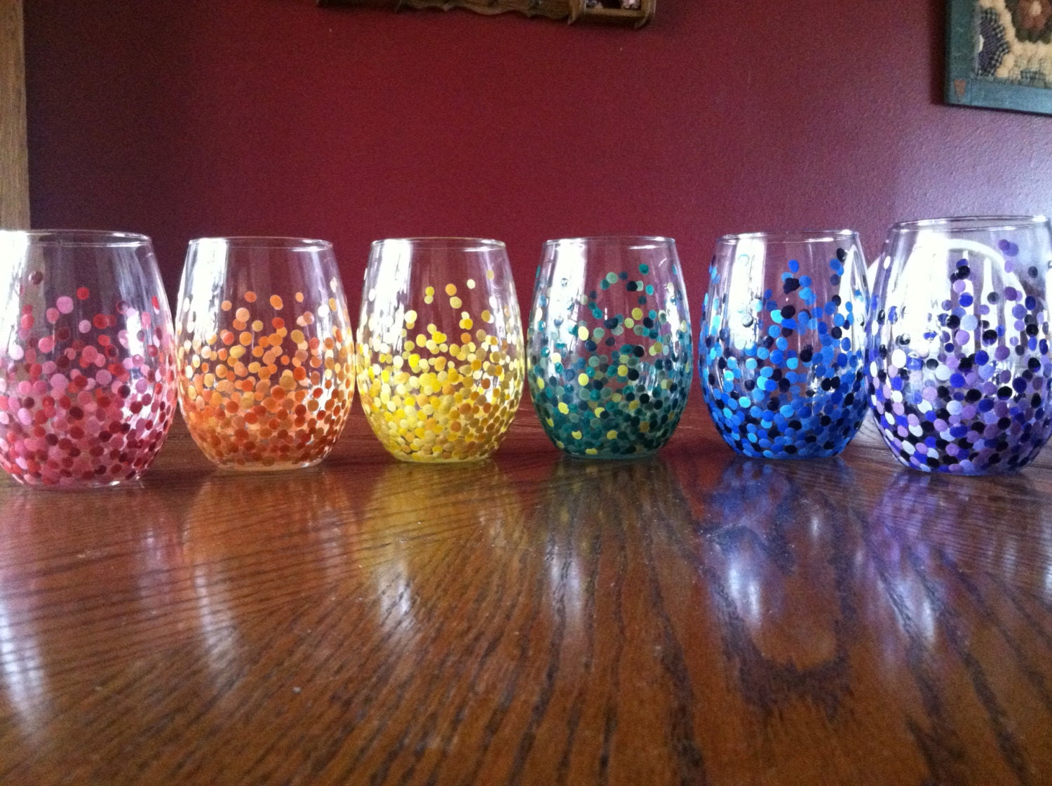4 Hand Painted Stemless Wineglasses By Ourbeadingart On Etsy