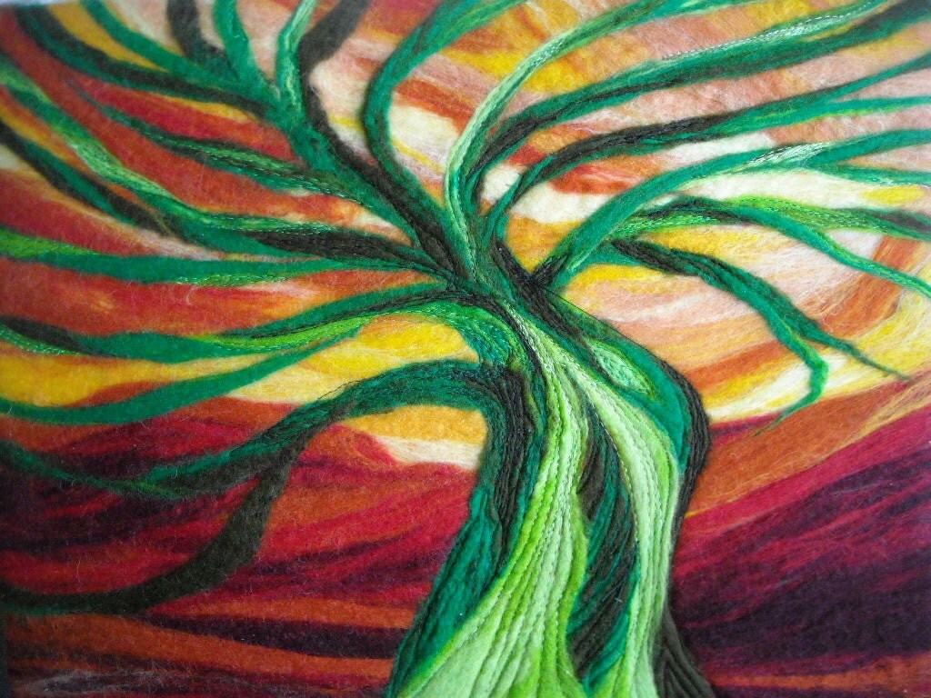 wet felted abstract tree fiber wall art