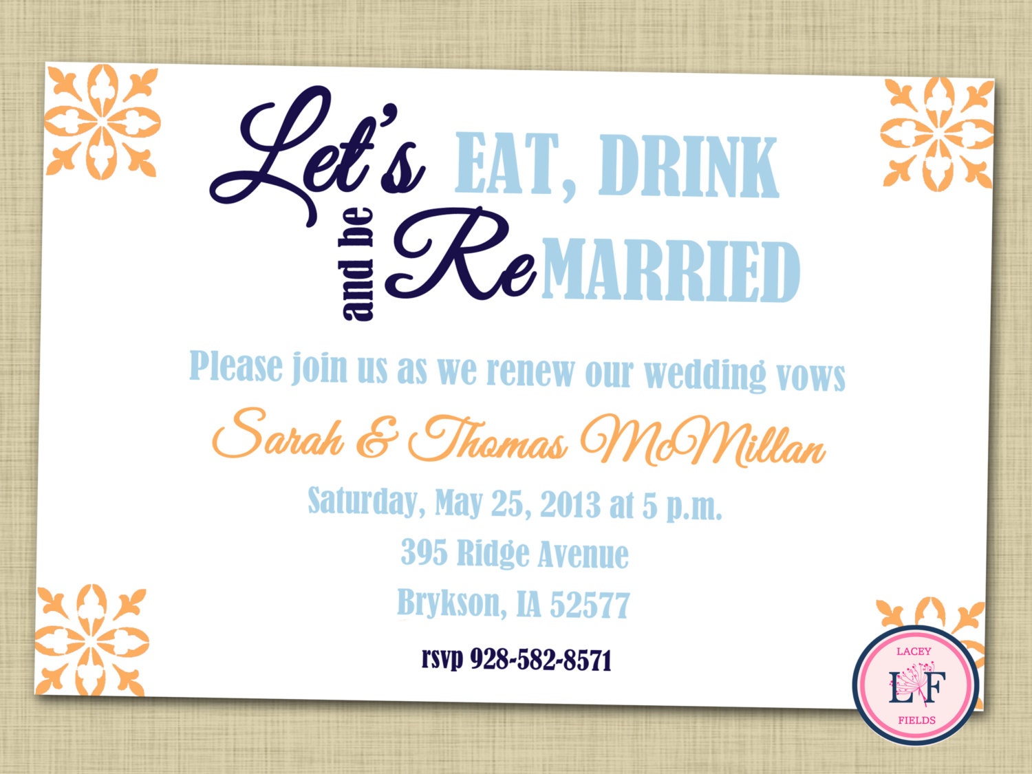 Vow renewal invitation printable Vow renewal party by laceyfields