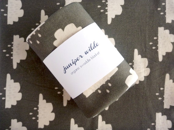 ORGANIC Baby Blanket Charcoal and Grey Clouds Jersey Swaddle Large