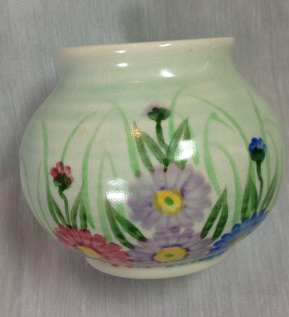 Vintage E. Radford Pottery Flowered Vase Purple Pink Blue