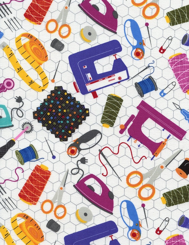 Timeless Treasures Novelties Sewing Tools in White