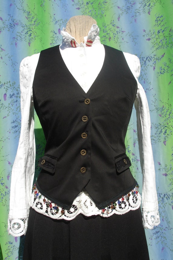Items similar to Women's Black Victorian Vest with Beaded Bottom on Etsy