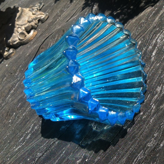 Vintage Blue Glass Candle Holder w Votive Sconces