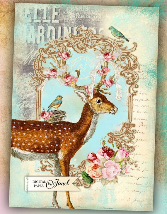 DeeR oh DeeR - Large Image - digital collage sheet - Printable Download