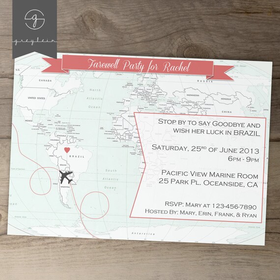 Going Away Party Invitations / World map Goodbye Party Invites