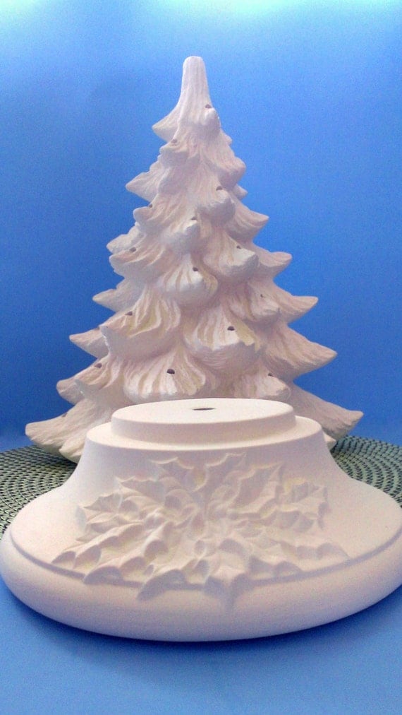 Ceramic Christmas Tree unpainted bisque with holly leaf