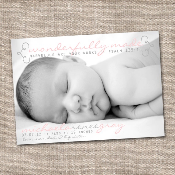 Christian Birth Announcement Wonderfully Made. by DiconshaDesigns