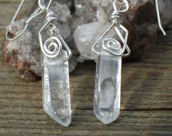 Crystal Clear Quartz Earrings Wrapped in Sterling Silver
