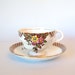 Vintage Teacup and Saucer Set Brown Checkered & Floral Adderley 'Lawley' Footed English Bone China Tea cup - England - Mid Century