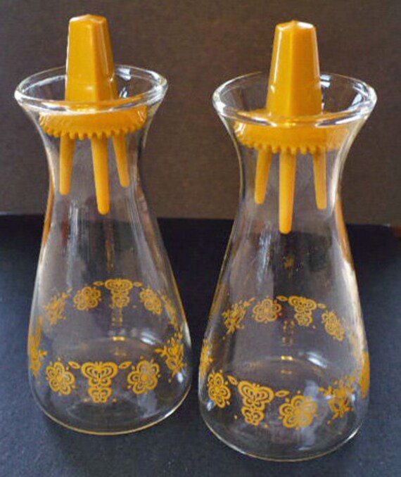 Pyrex Salt Pepper Shakers Butterfly Gold by VintageatElsiesPlace