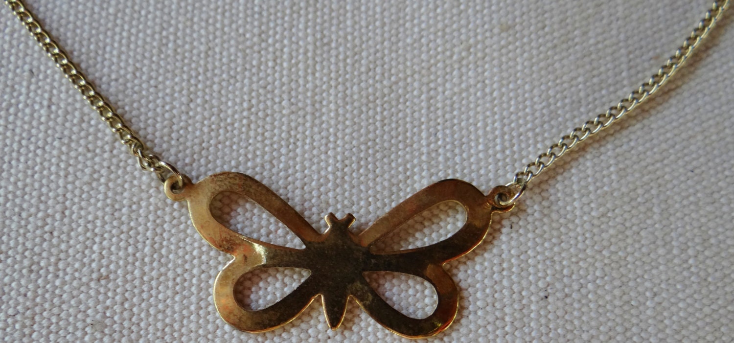 Vintage Your Butterfly Pendant Gold Tone Necklace