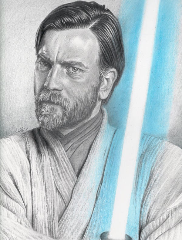 Drawing Print of Ewan McGregor as Obi  Wan  Kenobi in Star  Wars 