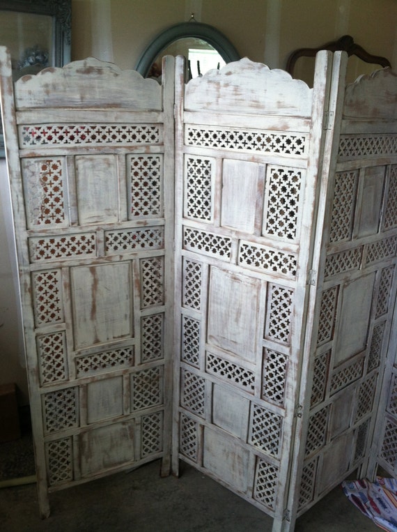 Moroccan Room Divider Screen Distressed White