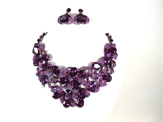 Chunky Purple Crystal Bridal Statement Necklace by bloomsnbrides