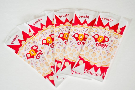 75 Popcorn Bags Retro Style Popcorn Bags with Printable Party Invitation Kit and Label Stickers Il_570xn