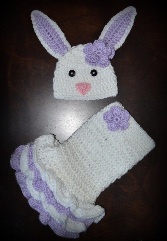 Crochet Easter Bunny Baby Beanie Hat & Tutu Dress Photo Prop