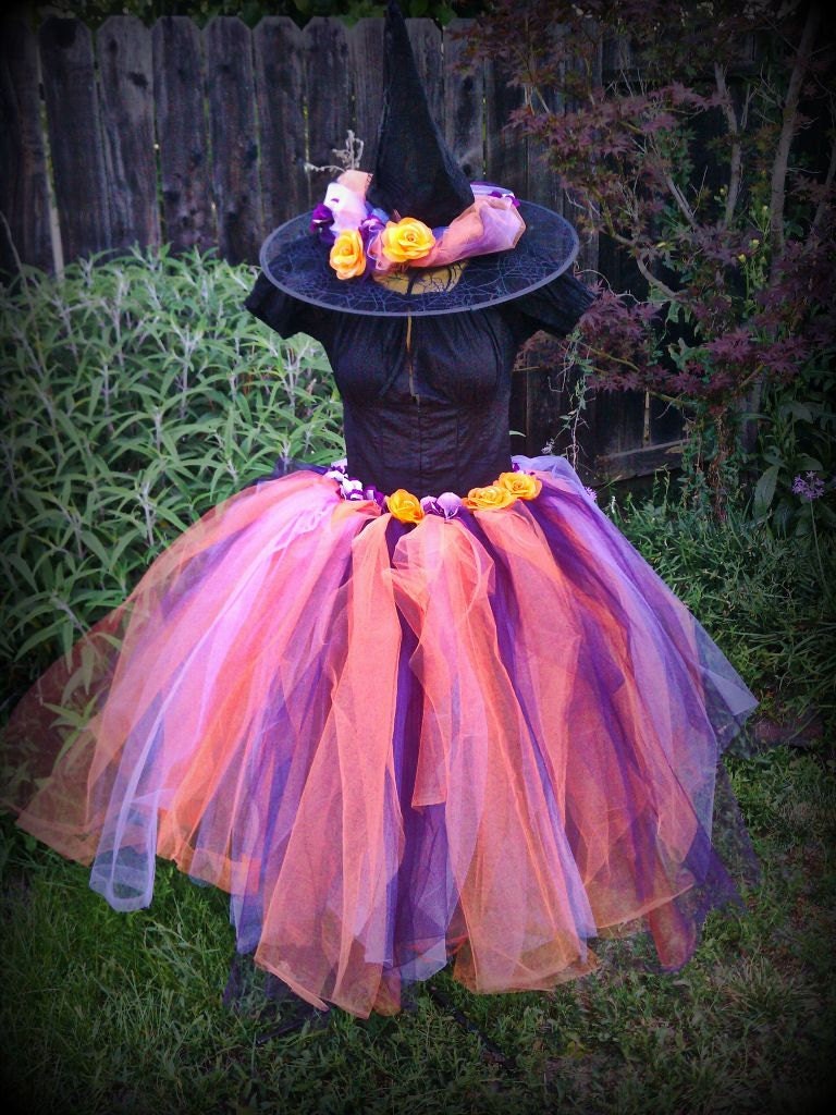 Adult tutu dress witch costume orange and purple Halloween