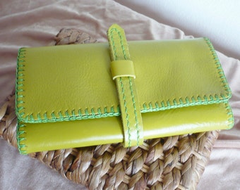 Tri-fold Woman Leather Clutch Wallet, Leather Wallet, Leather Purse Wallet, Handstiched, Hand-sewn