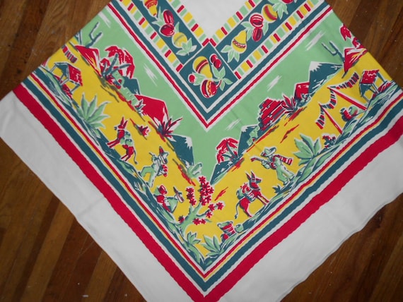 VINTAGE TABLECLOTH CoLoRfuL MeXicaN THeMe 47 X