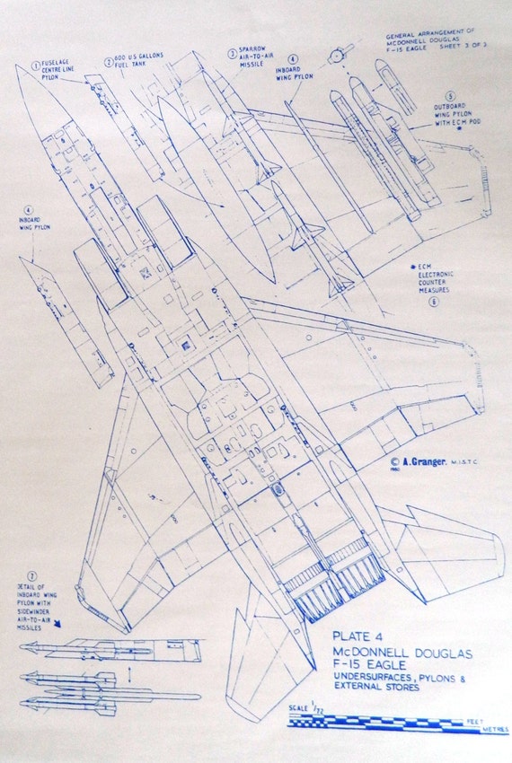 USA F-15 Eagle Fighter Blueprint by BlueprintPlace on Etsy