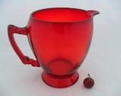Ruby Red Art Deco Style Glass Pitcher