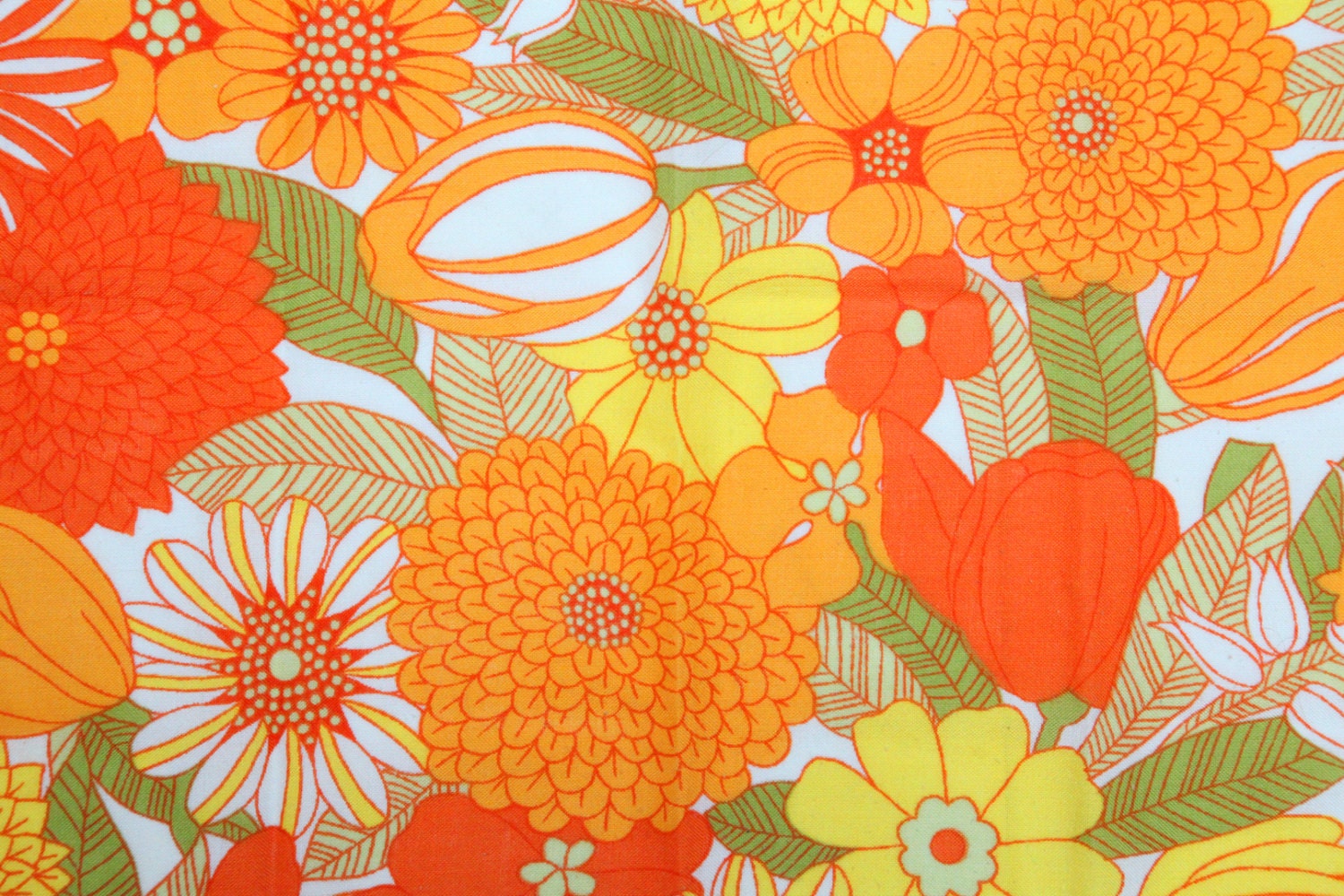 Vintage 70s yellow orange and green floral by ...