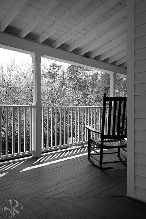 Items similar to Rocking Chair on Front Porch Photograph, Black and ...