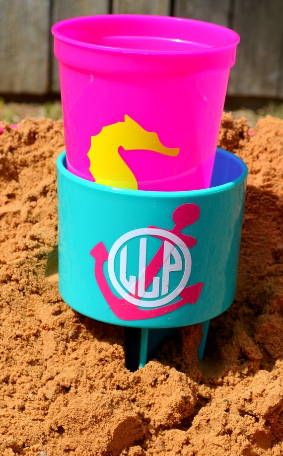 Items Similar To Monogram Beach Spiker Beverage Holder On Etsy