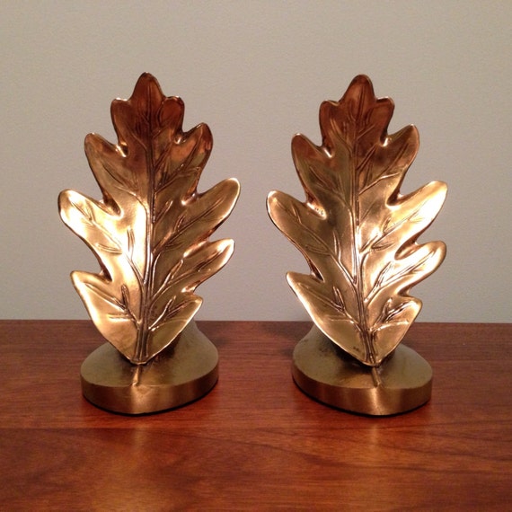 Vintage Brass Oak Leaf Bookends