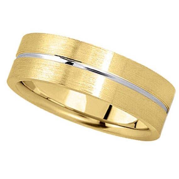 7mm Men's Carved Two-Tone Wedding Ring Band 18k Gold