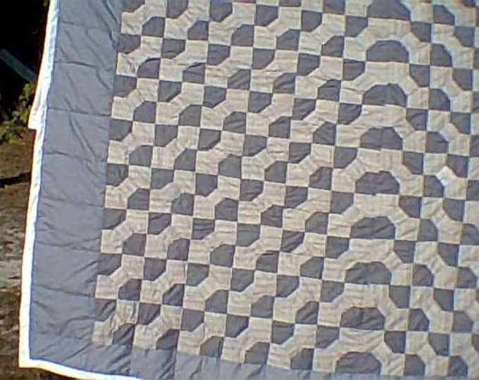 Sale: Gray and Charcoal Gray Bow Tie Queen Size Quilt or Bed Quilt