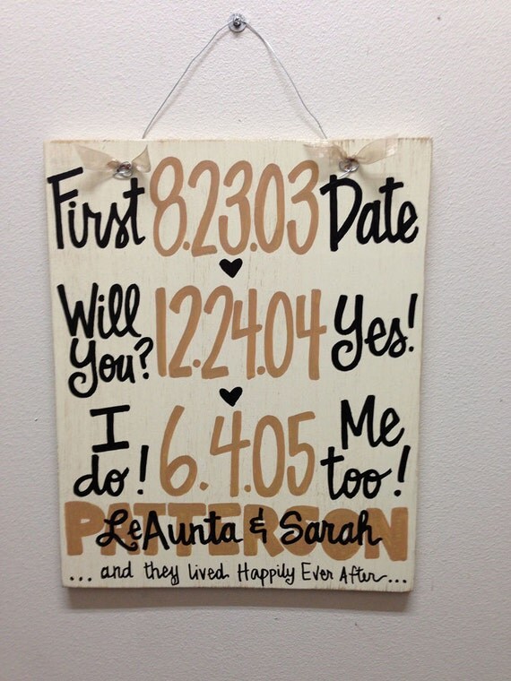 Custom Hand-Painted Wedding Anniversary Announcement with Dates on 12x15 distressed wood sign gift Valentines Day