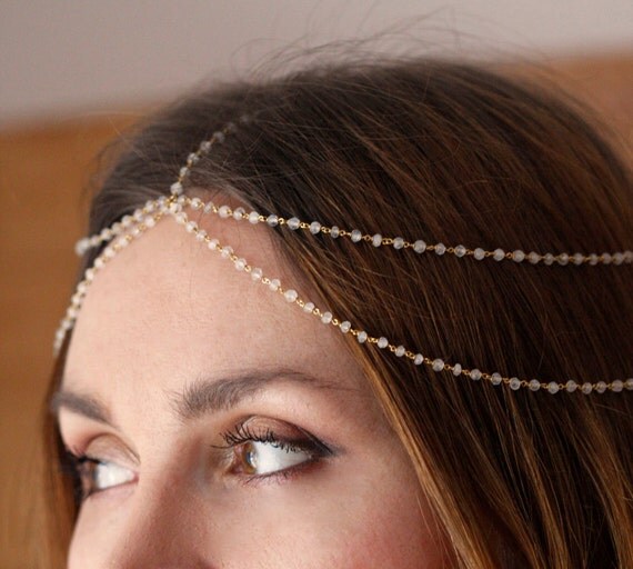 Moonstone Headpiece,Bohemian Bridal Chain Headpiece, Bohemian Wedding