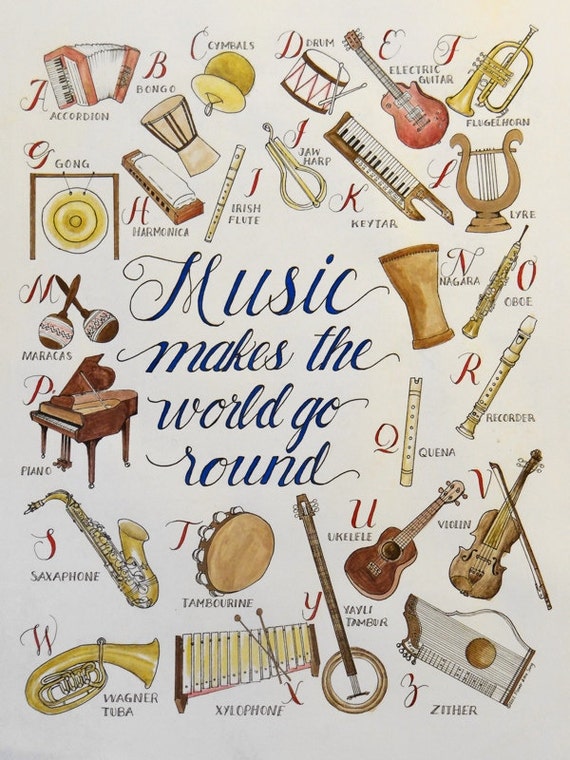 Items Similar To Hand Painted Musical Instrument Alphabet Artwork On Etsy