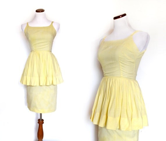 50s Dress / Yellow Dress / 50s Peplum Dress / by MinxouriVintage