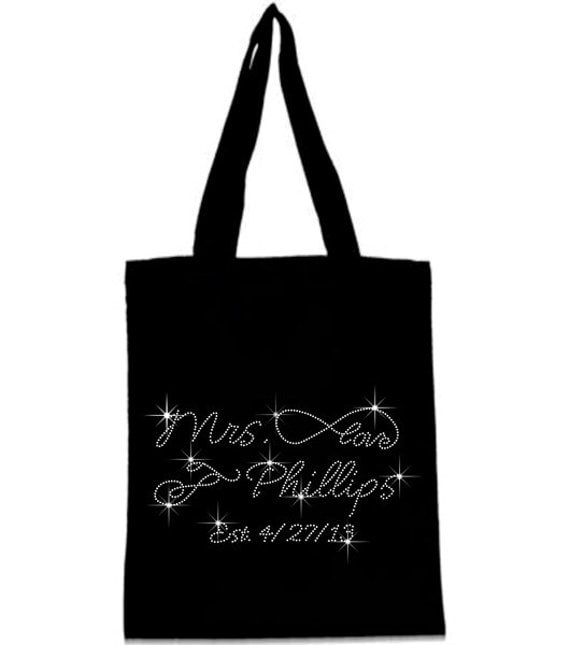 Rhinestone custom large black canvas totes for everyone in your bridal ...