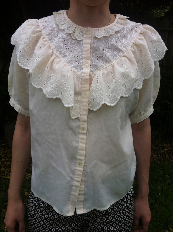 Vintage 70's Ivory Ruffle Blouse by VintageRoBoutique on Etsy